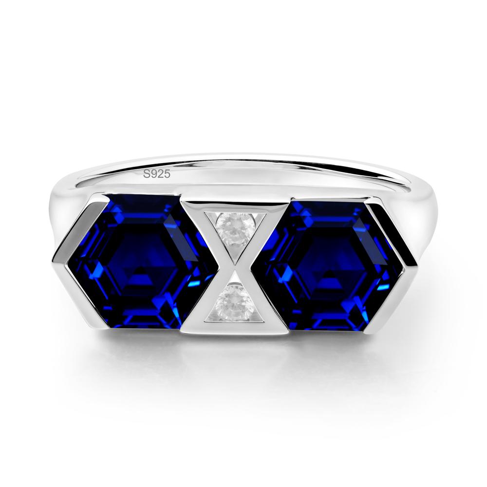 Hexagon Cut Sapphire Two Stone Ring - LUO Jewelry #metal_sterling silver