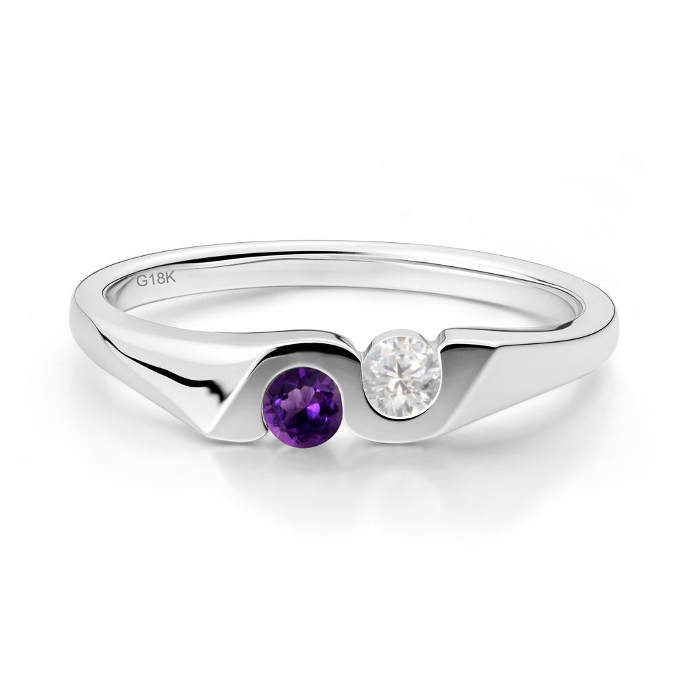 Amethyst and Cubic Zirconia Two Stone Promise Ring - LUO Jewelry #metal_18k white gold