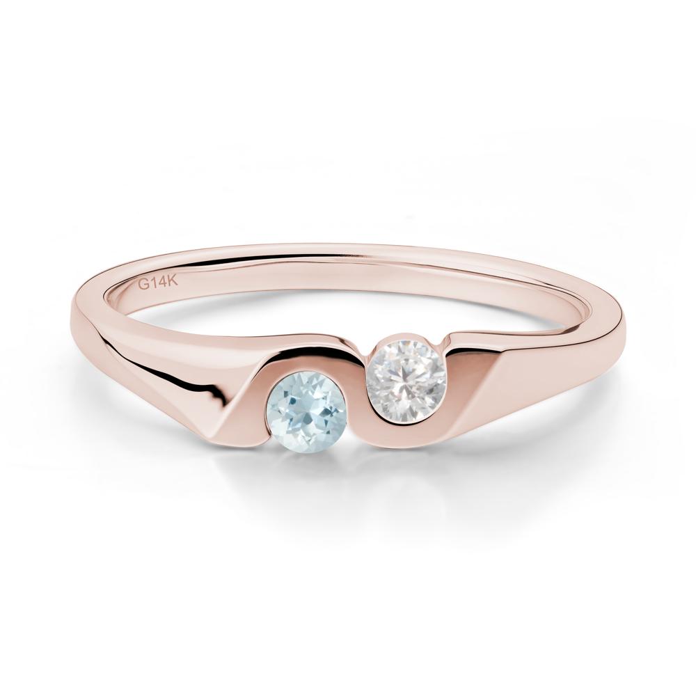 Aquamarine and Cubic Zirconia Two Stone Promise Ring - LUO Jewelry #metal_14k rose gold
