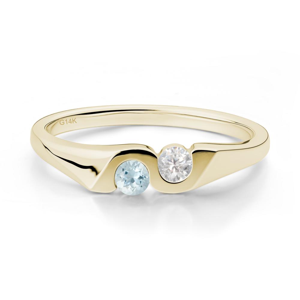 Aquamarine and Cubic Zirconia Two Stone Promise Ring - LUO Jewelry #metal_14k yellow gold