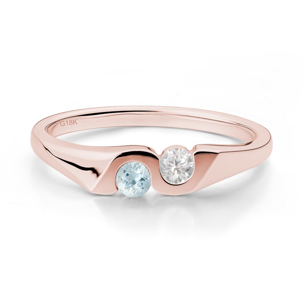 Aquamarine and Cubic Zirconia Two Stone Promise Ring - LUO Jewelry #metal_18k rose gold