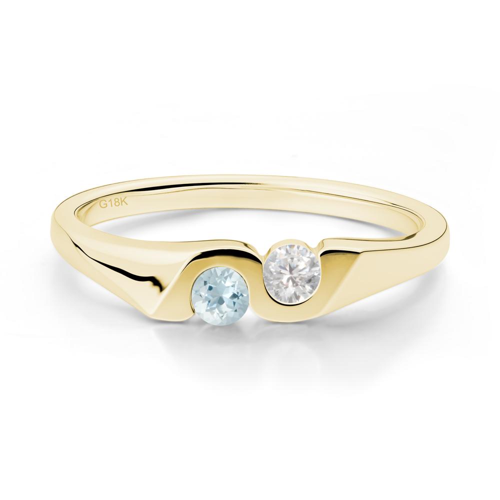Aquamarine and Cubic Zirconia Two Stone Promise Ring - LUO Jewelry #metal_18k yellow gold