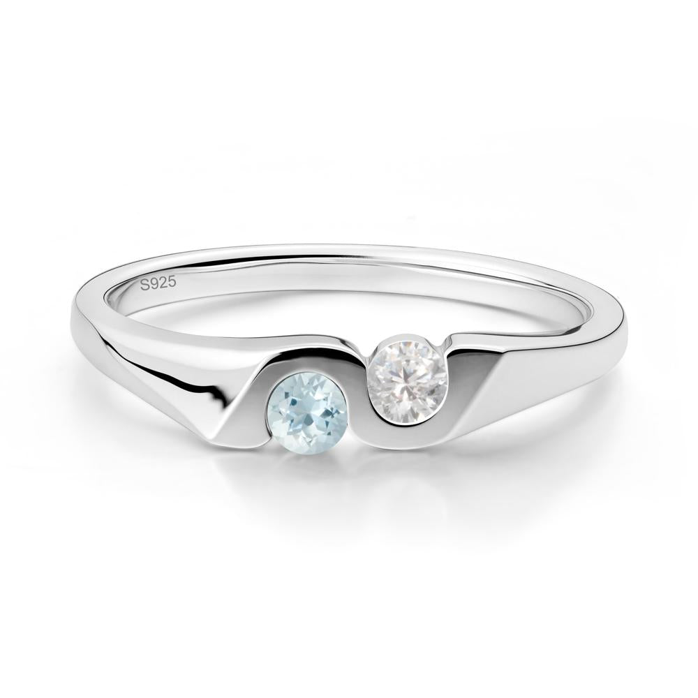Aquamarine and Cubic Zirconia Two Stone Promise Ring - LUO Jewelry #metal_sterling silver