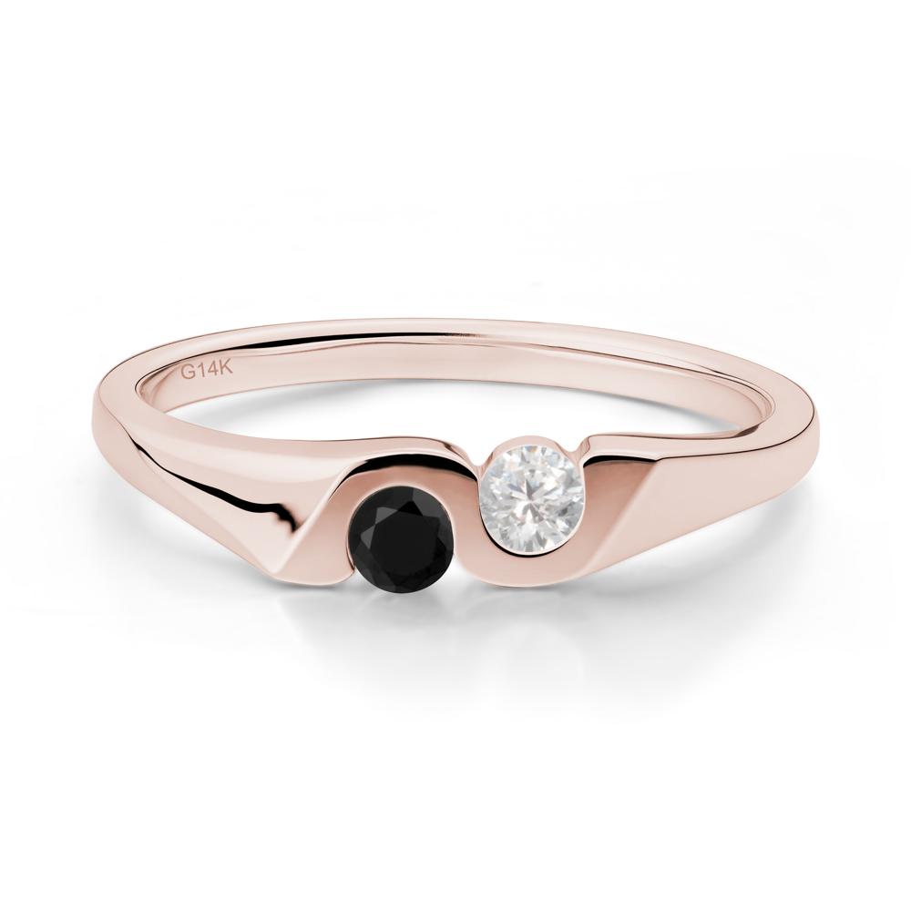 Black Spinel and Cubic Zirconia Two Stone Promise Ring - LUO Jewelry #metal_14k rose gold