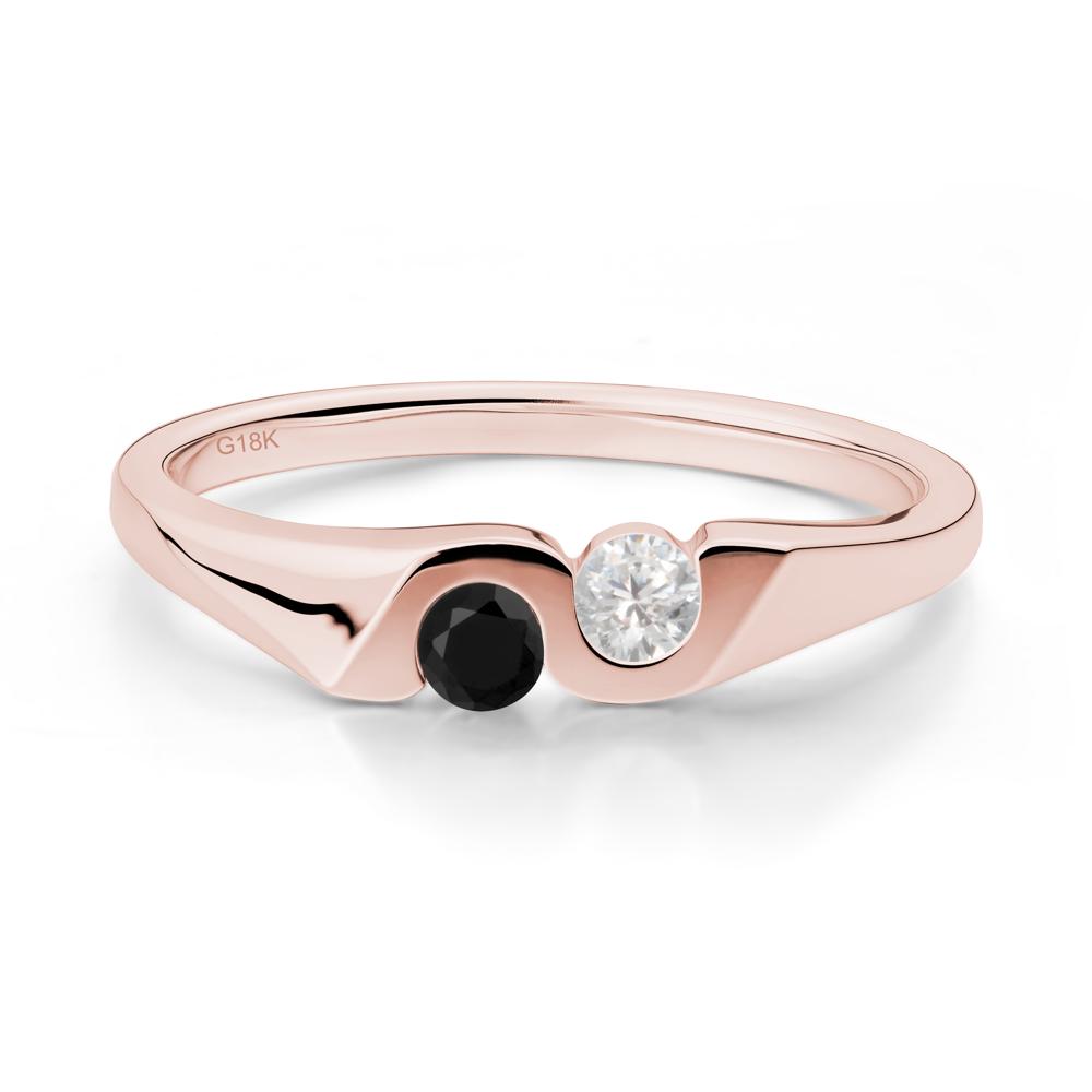 Black Spinel and Cubic Zirconia Two Stone Promise Ring - LUO Jewelry #metal_18k rose gold