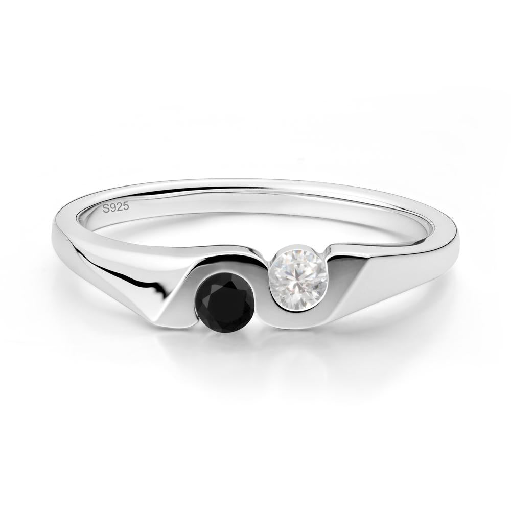 Black Spinel and Cubic Zirconia Two Stone Promise Ring - LUO Jewelry #metal_sterling silver