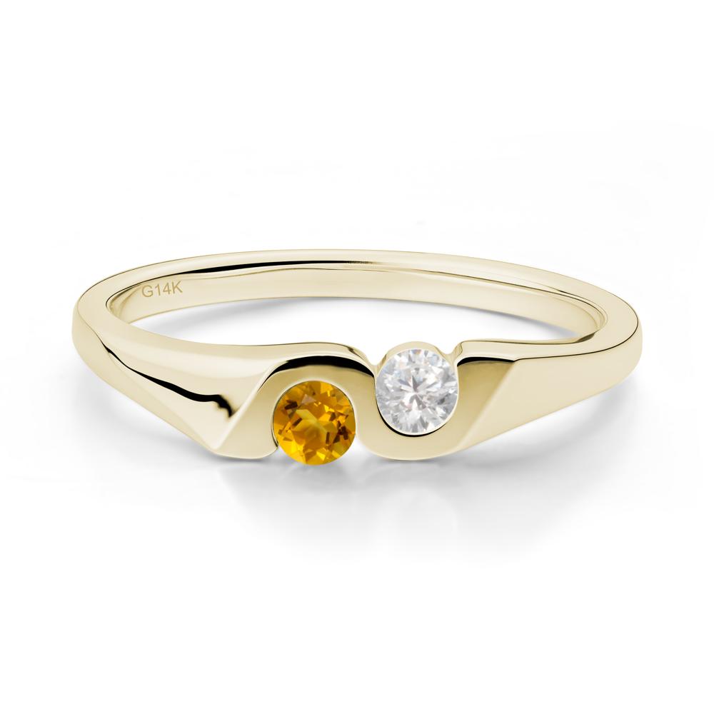 Citrine and Cubic Zirconia Two Stone Promise Ring - LUO Jewelry #metal_14k yellow gold