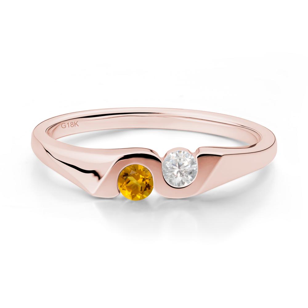 Citrine and Cubic Zirconia Two Stone Promise Ring - LUO Jewelry #metal_18k rose gold