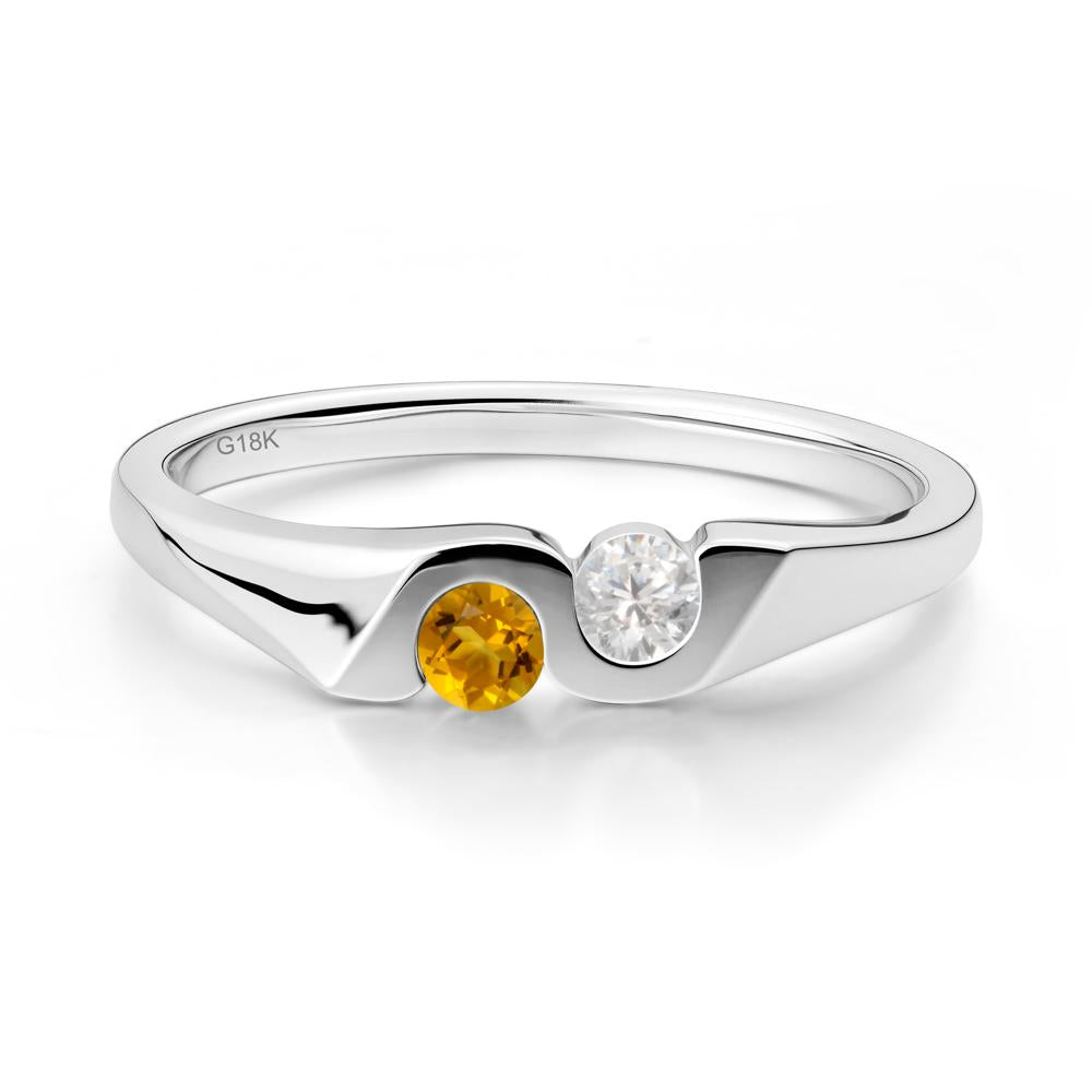 Citrine and Cubic Zirconia Two Stone Promise Ring - LUO Jewelry #metal_18k white gold