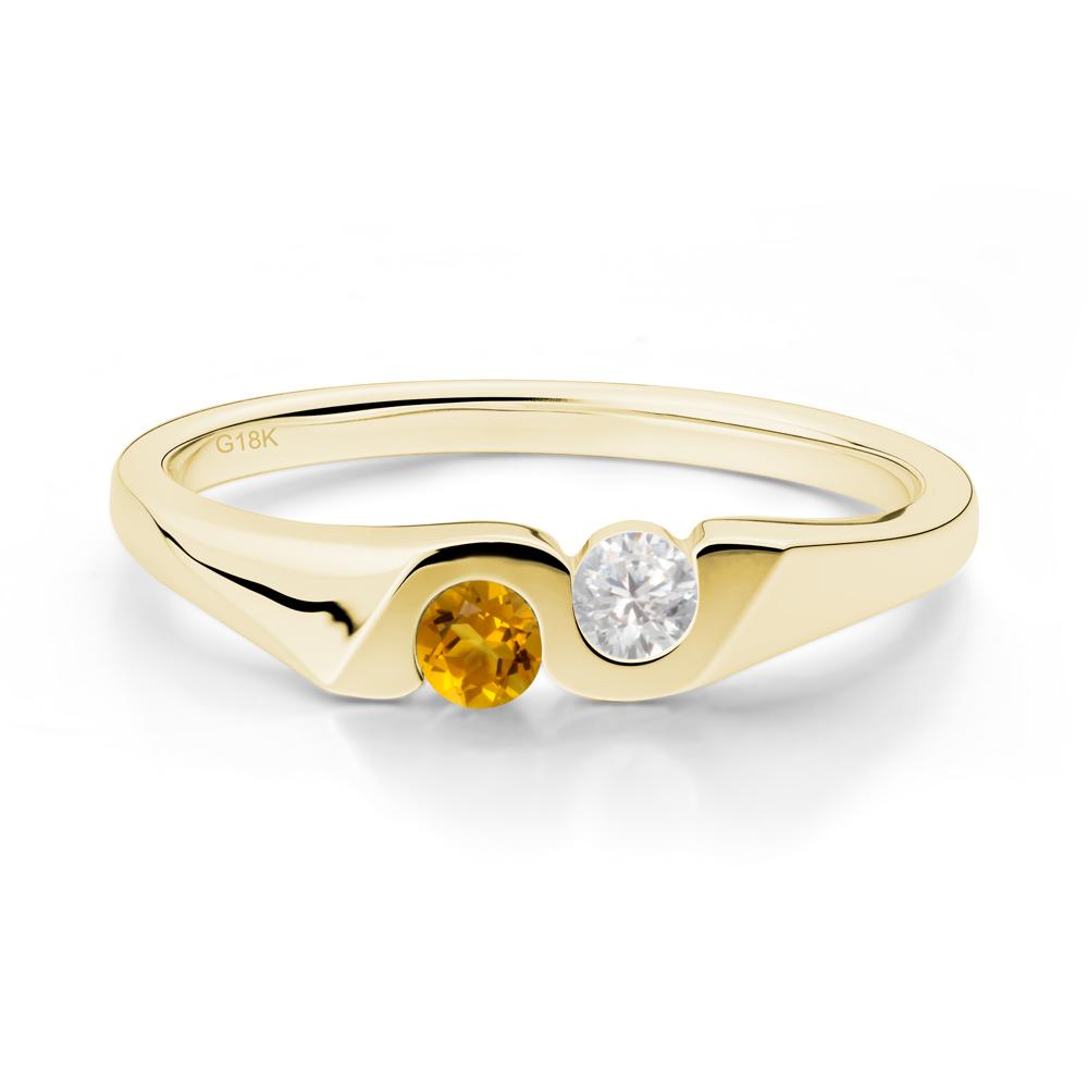 Citrine and Cubic Zirconia Two Stone Promise Ring - LUO Jewelry #metal_18k yellow gold