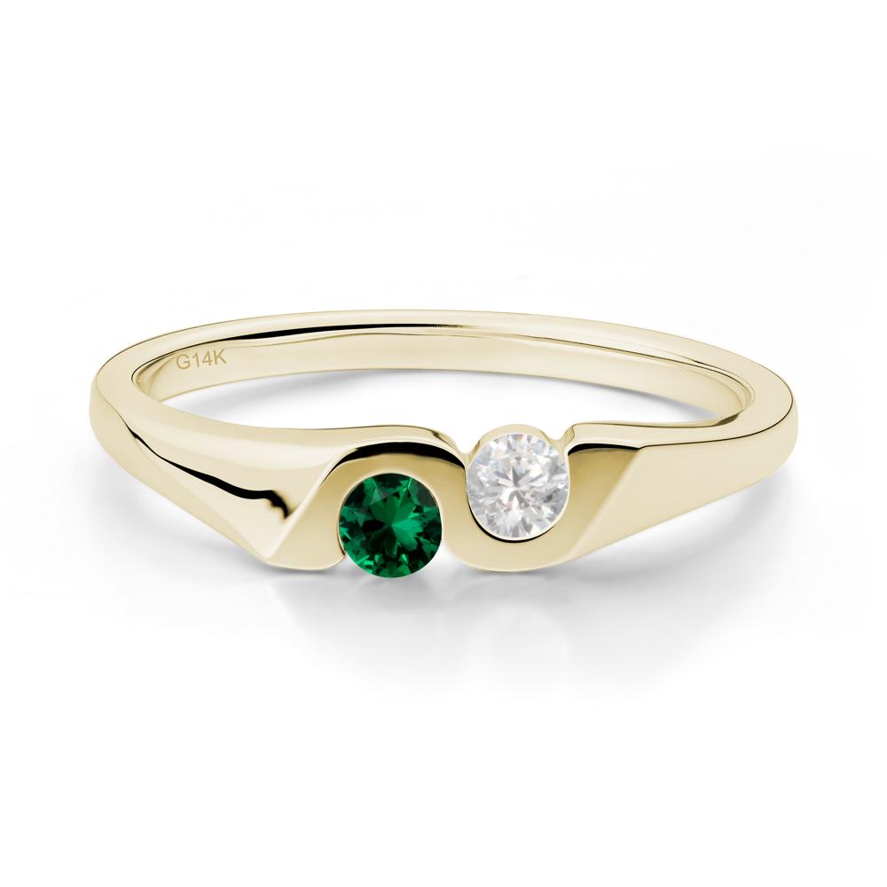 Cubic Zirconia and Emerald Two Stone Promise Ring - LUO Jewelry #metal_14k yellow gold