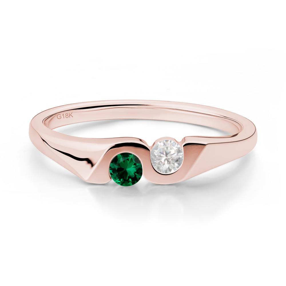 Cubic Zirconia and Emerald Two Stone Promise Ring - LUO Jewelry #metal_18k rose gold