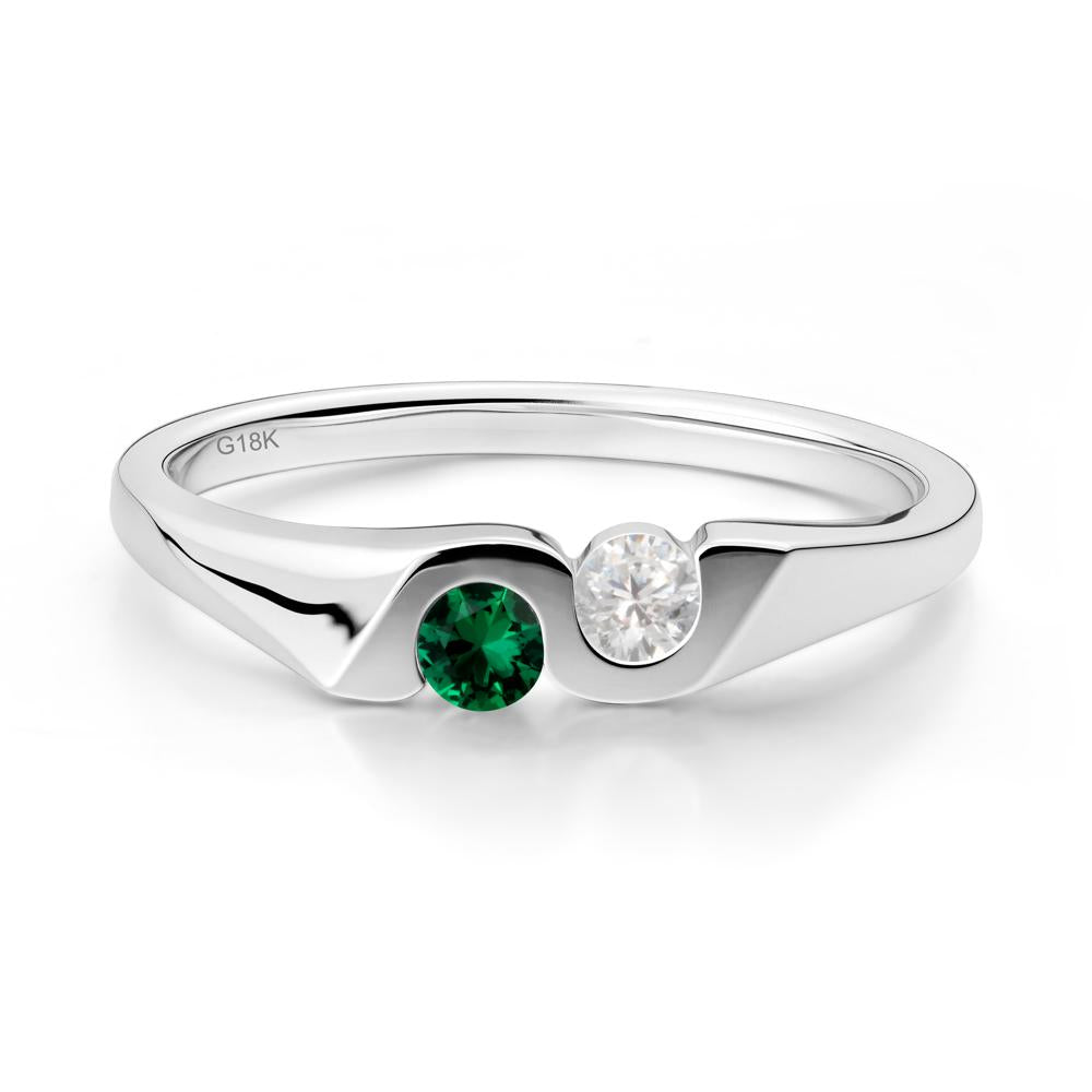 Cubic Zirconia and Emerald Two Stone Promise Ring - LUO Jewelry #metal_18k white gold