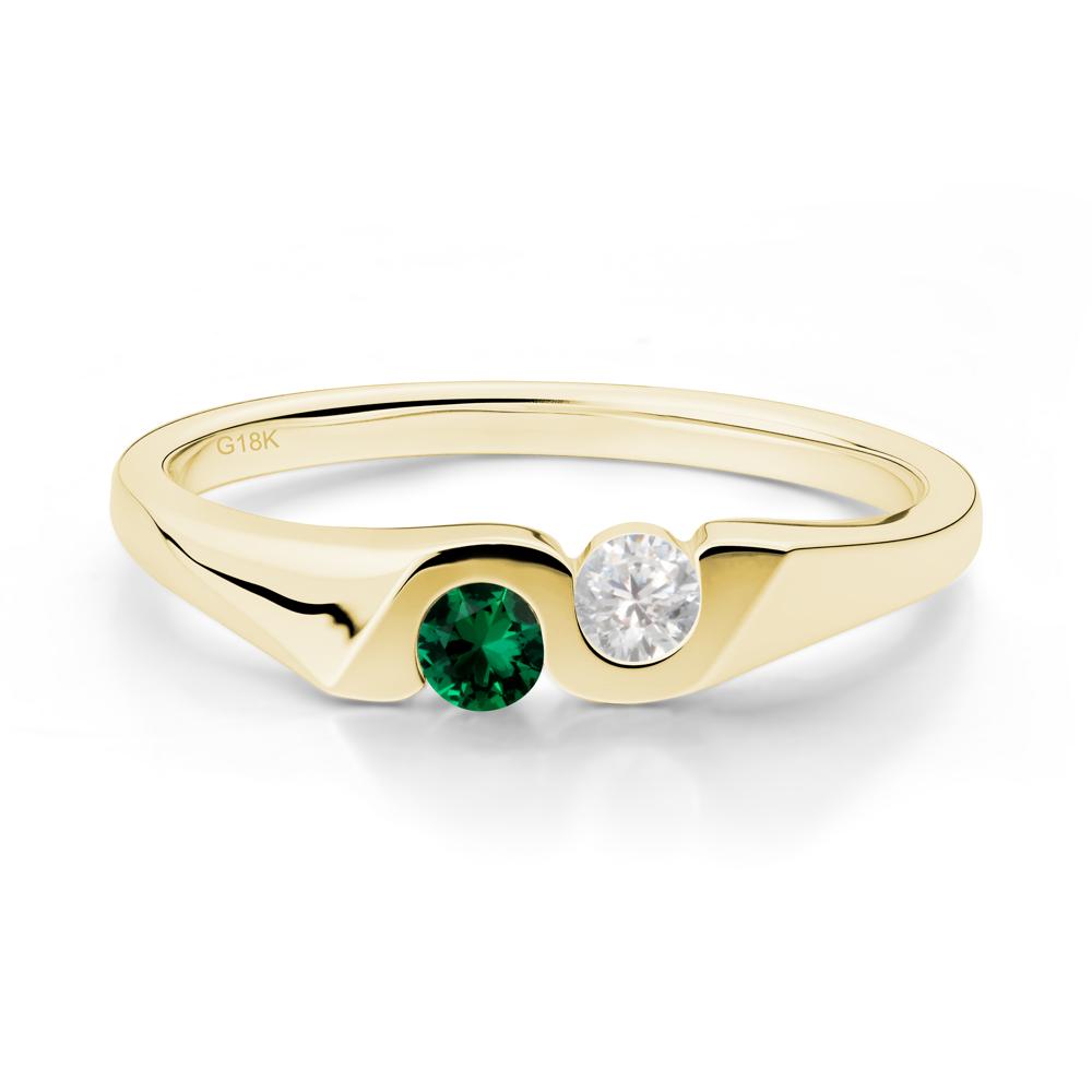 Cubic Zirconia and Emerald Two Stone Promise Ring - LUO Jewelry #metal_18k yellow gold