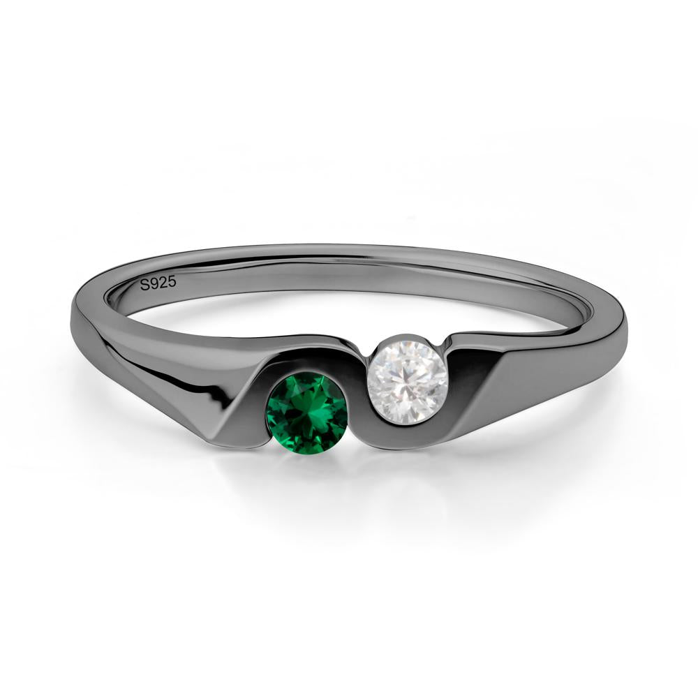 Cubic Zirconia and Emerald Two Stone Promise Ring - LUO Jewelry #metal_black finish sterling silver