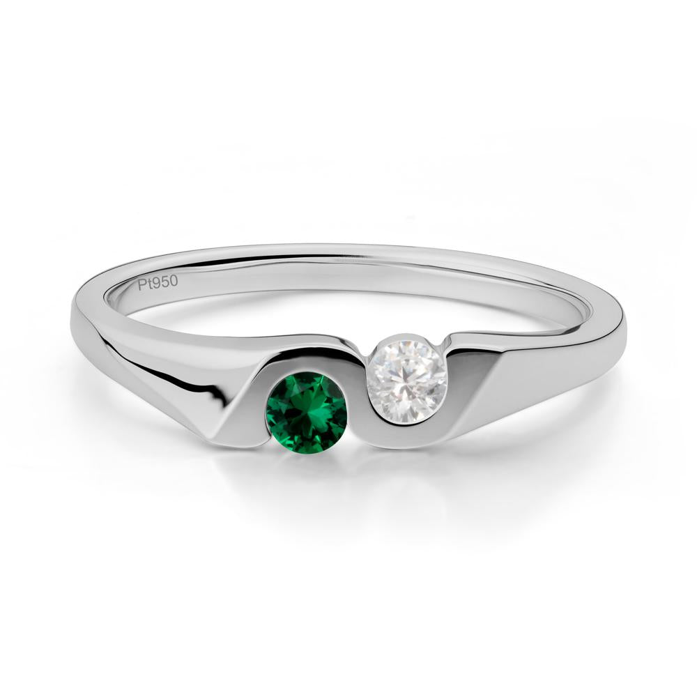 Cubic Zirconia and Emerald Two Stone Promise Ring - LUO Jewelry #metal_platinum