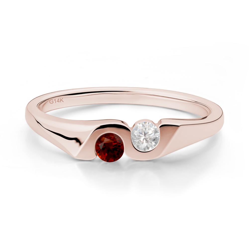 Cubic Zirconia and Garnet Two Stone Promise Ring - LUO Jewelry #metal_14k rose gold