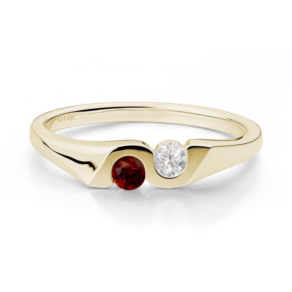 Cubic Zirconia and Garnet Two Stone Promise Ring - LUO Jewelry #metal_14k yellow gold