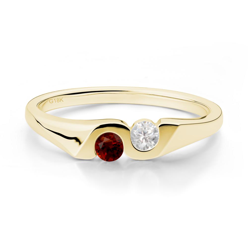 Cubic Zirconia and Garnet Two Stone Promise Ring - LUO Jewelry #metal_18k yellow gold