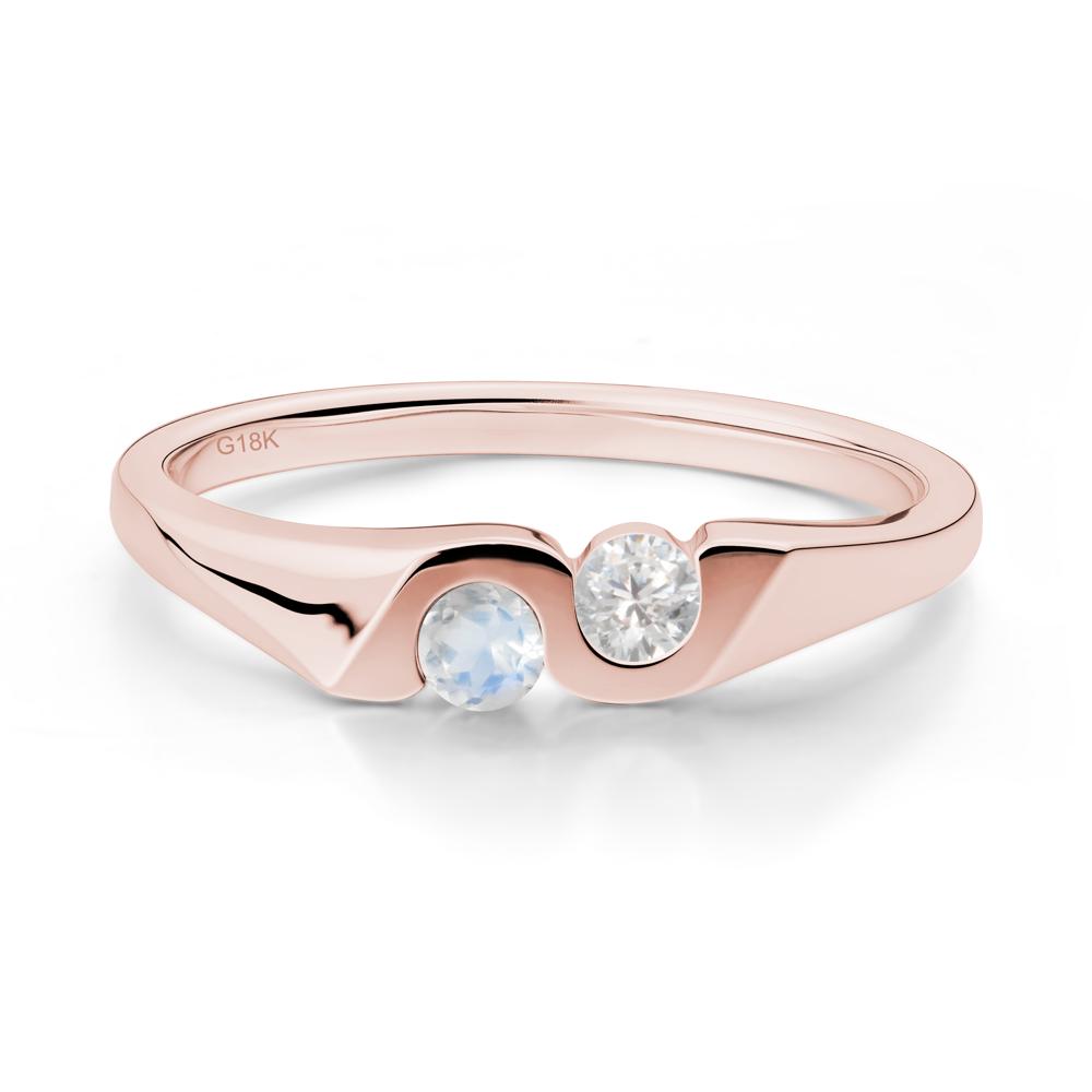 Cubic Zirconia and Moonstone Two Stone Promise Ring - LUO Jewelry #metal_18k rose gold