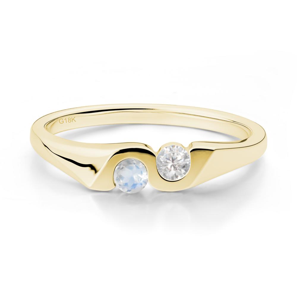 Cubic Zirconia and Moonstone Two Stone Promise Ring - LUO Jewelry #metal_18k yellow gold