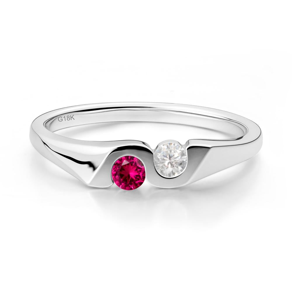 Cubic Zirconia and Ruby Two Stone Promise Ring - LUO Jewelry #metal_18k white gold