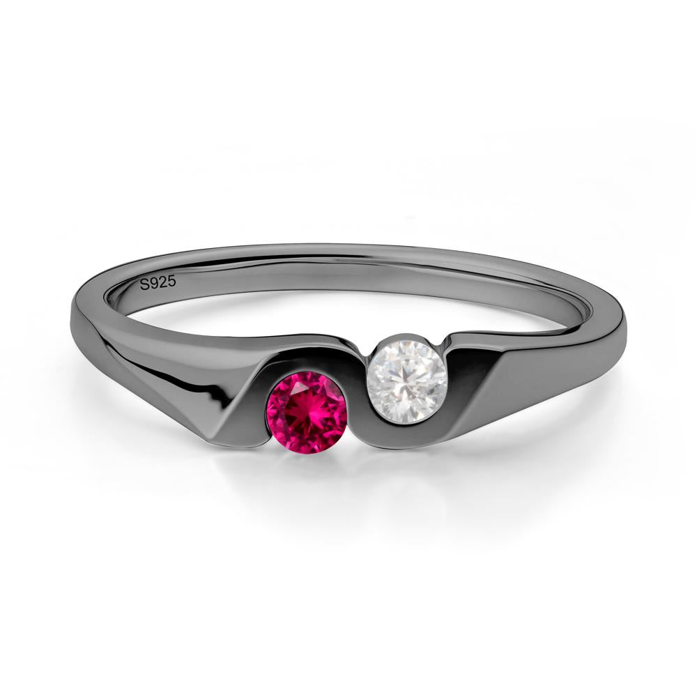 Cubic Zirconia and Ruby Two Stone Promise Ring - LUO Jewelry #metal_black finish sterling silver