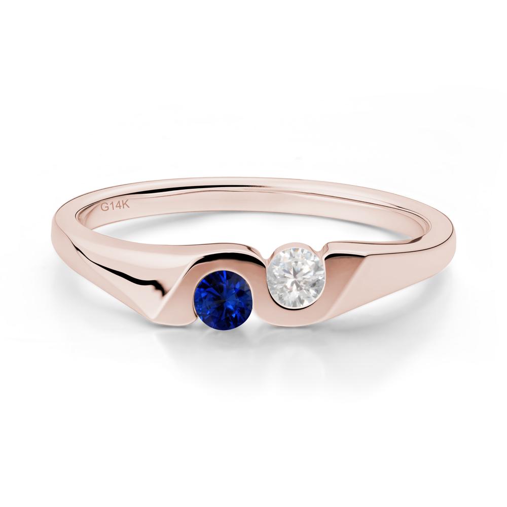Cubic Zirconia and Sapphire Two Stone Promise Ring - LUO Jewelry #metal_14k rose gold