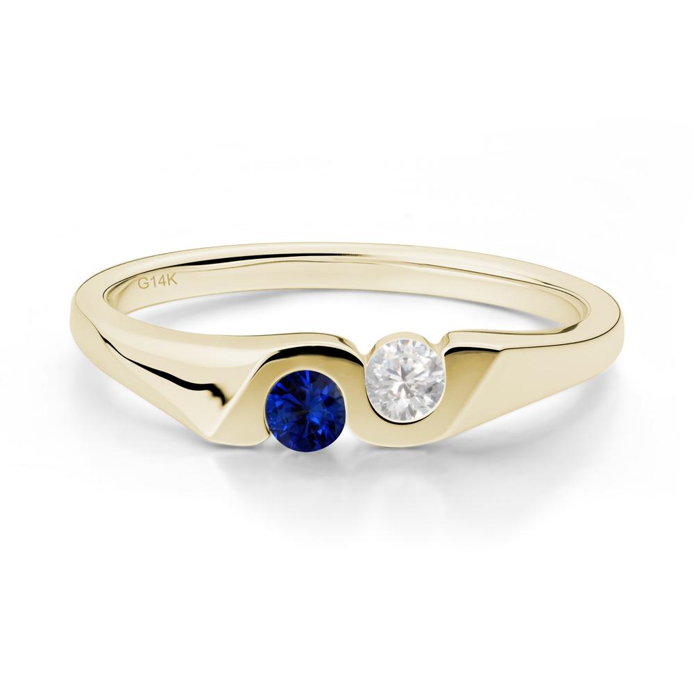 Cubic Zirconia and Sapphire Two Stone Promise Ring - LUO Jewelry #metal_14k yellow gold