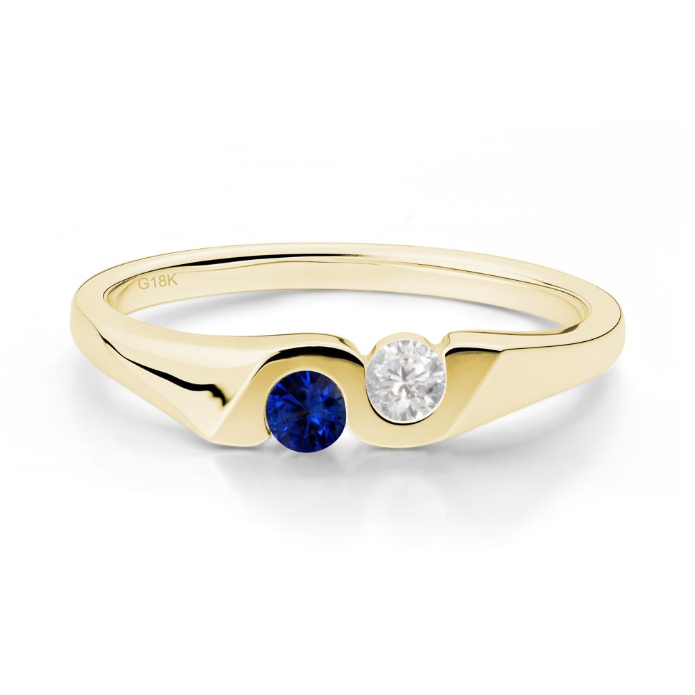 Cubic Zirconia and Sapphire Two Stone Promise Ring - LUO Jewelry #metal_18k yellow gold