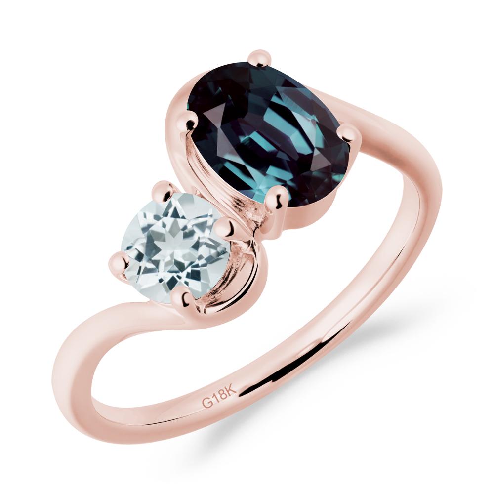 Wavy Bypass Ring with Alexandrite and Aquamarine - LUO Jewelry #metal_18k rose gold