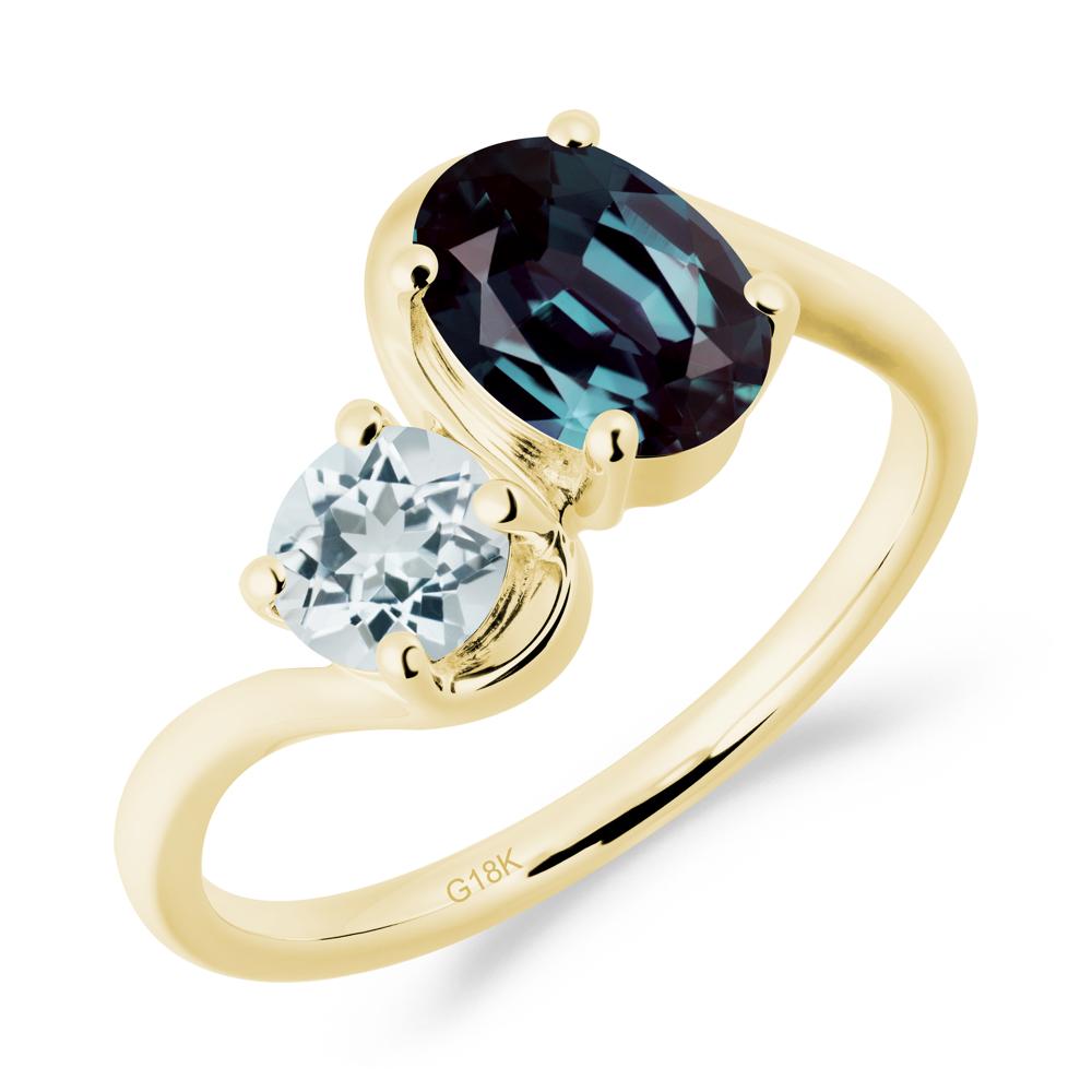 Wavy Bypass Ring with Alexandrite and Aquamarine - LUO Jewelry #metal_18k yellow gold