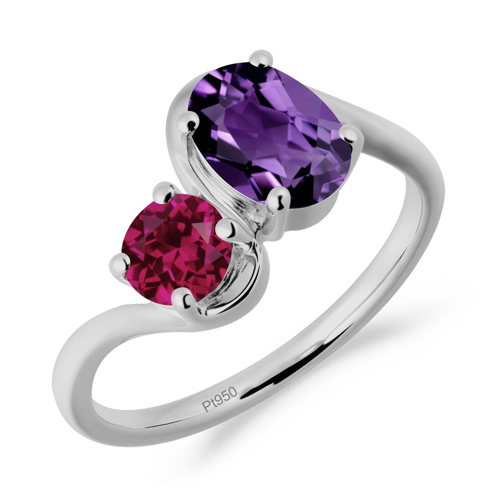 Wavy Bypass Ring with Amethyst and Ruby - LUO Jewelry #metal_platinum
