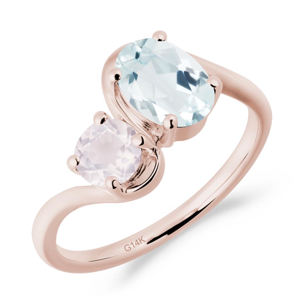 Wavy Bypass Aquamarine and Rose Quartz Toi Et Moi Ring - LUO Jewelry #metal_14k rose gold