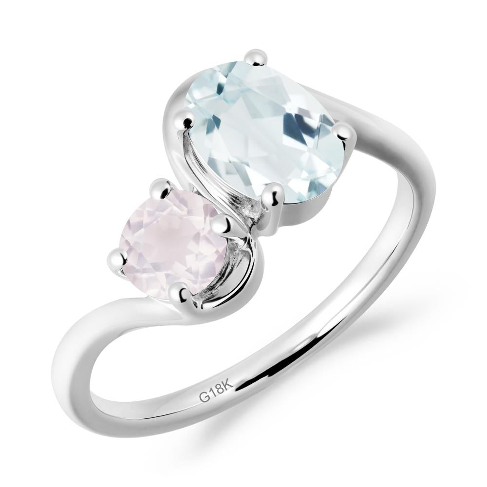 Wavy Bypass Aquamarine and Rose Quartz Toi Et Moi Ring - LUO Jewelry #metal_18k white gold