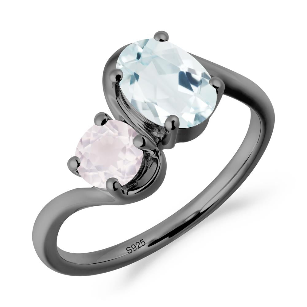 Wavy Bypass Aquamarine and Rose Quartz Toi Et Moi Ring - LUO Jewelry #metal_black finish sterling silver