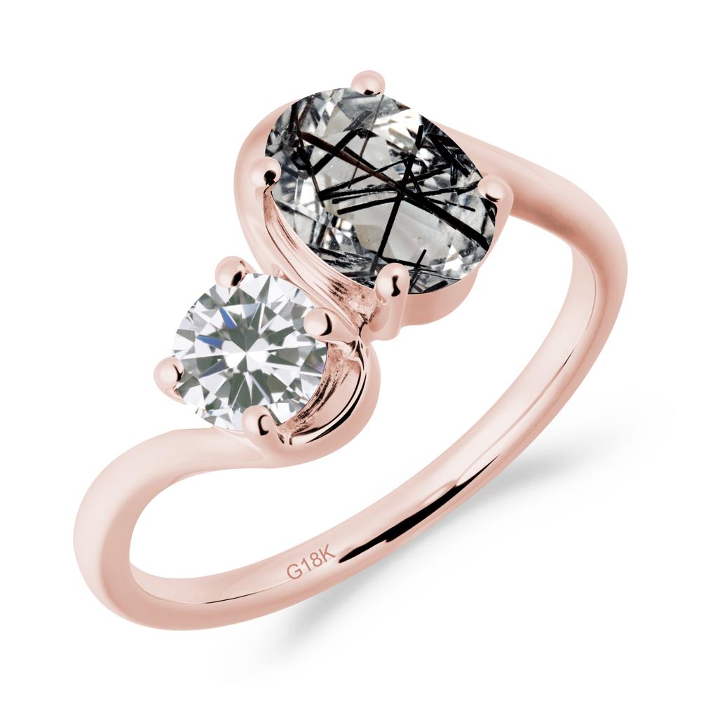 Wavy Bypass Ring with Black Rutilated Quartz and Cubic Zirconia - LUO Jewelry #metal_18k rose gold