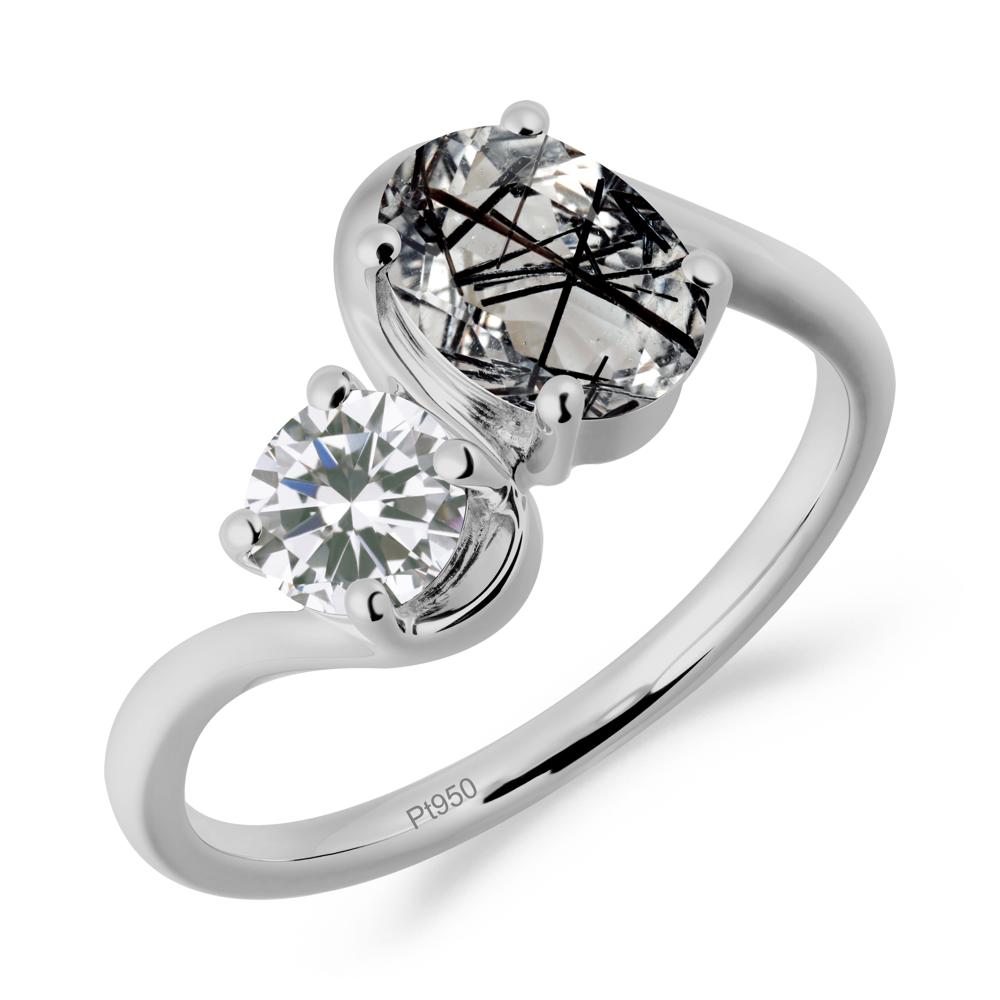 Wavy Bypass Ring with Black Rutilated Quartz and Cubic Zirconia - LUO Jewelry #metal_platinum