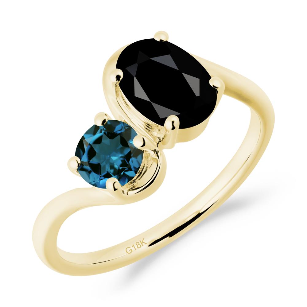 Wavy Bypass Ring with Black Spinel and London Blue Topaz - LUO Jewelry #metal_18k yellow gold
