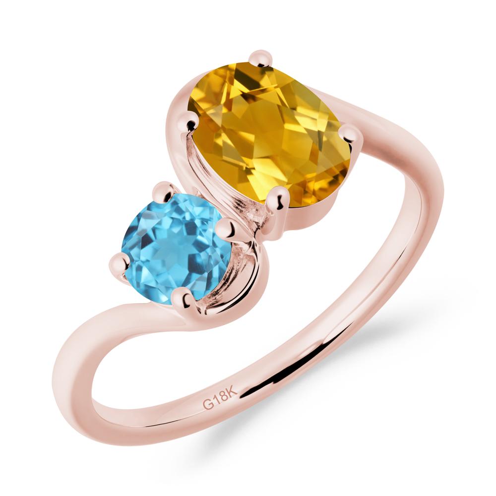Wavy Bypass Citrine and Swiss Blue Topaz Toi Et Moi Ring - LUO Jewelry #metal_18k rose gold