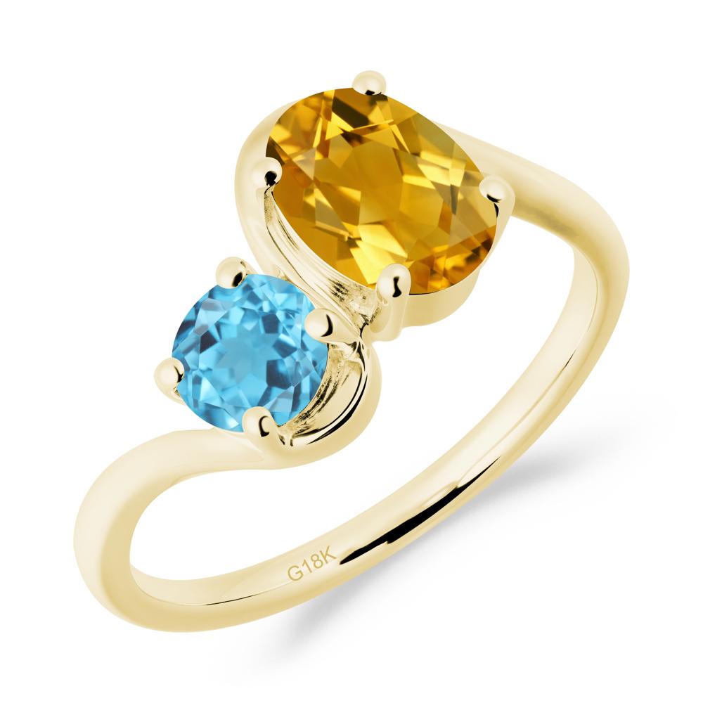 Wavy Bypass Citrine and Swiss Blue Topaz Toi Et Moi Ring - LUO Jewelry #metal_18k yellow gold
