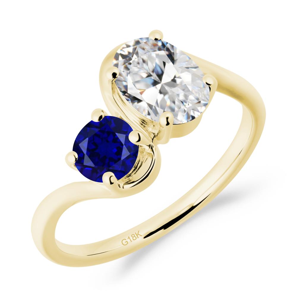 Wavy Bypass Cubic Zirconia and Sapphire Toi Et Moi Ring - LUO Jewelry #metal_18k yellow gold