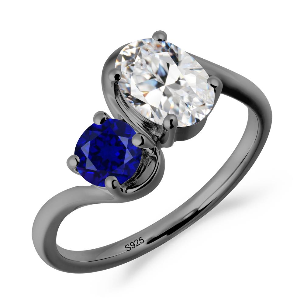 Wavy Bypass Cubic Zirconia and Sapphire Toi Et Moi Ring - LUO Jewelry #metal_black finish sterling silver