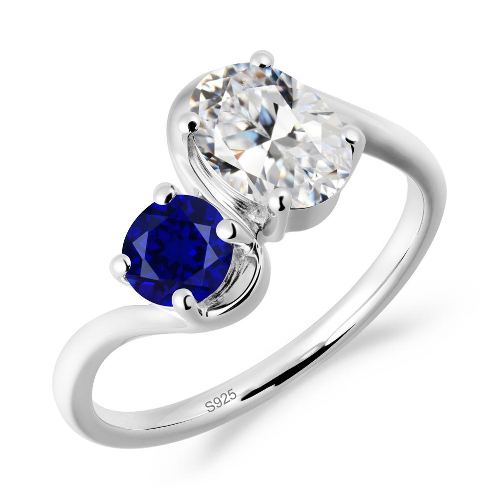 Wavy Bypass Cubic Zirconia and Sapphire Toi Et Moi Ring - LUO Jewelry #metal_sterling silver