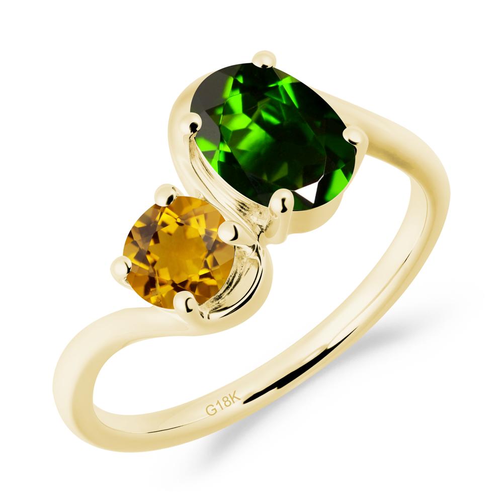 Wavy Bypass Diopside and Citrine Toi Et Moi Ring - LUO Jewelry #metal_18k yellow gold