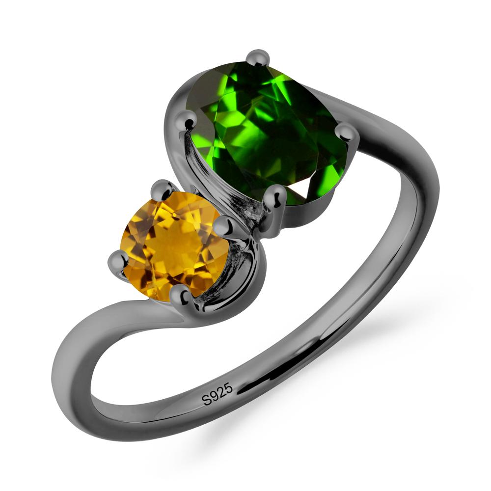 Wavy Bypass Diopside and Citrine Toi Et Moi Ring - LUO Jewelry #metal_black finish sterling silver