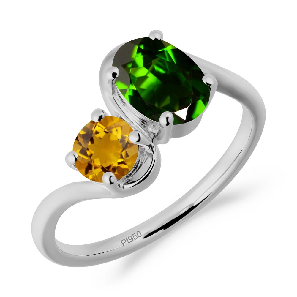 Wavy Bypass Diopside and Citrine Toi Et Moi Ring - LUO Jewelry #metal_platinum