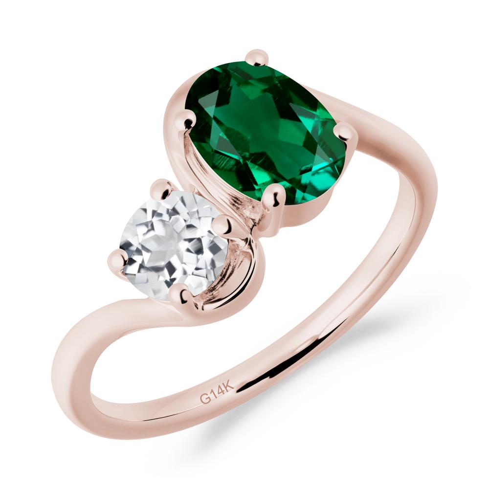 Wavy Bypass Emerald and White Topaz Toi Et Moi Ring - LUO Jewelry #metal_14k rose gold
