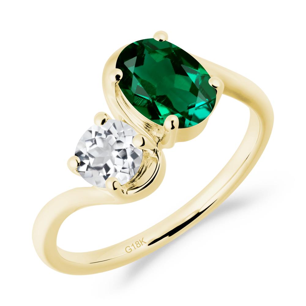 Wavy Bypass Emerald and White Topaz Toi Et Moi Ring - LUO Jewelry #metal_18k yellow gold