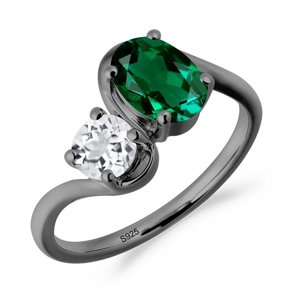 Wavy Bypass Emerald and White Topaz Toi Et Moi Ring - LUO Jewelry #metal_black finish sterling silver